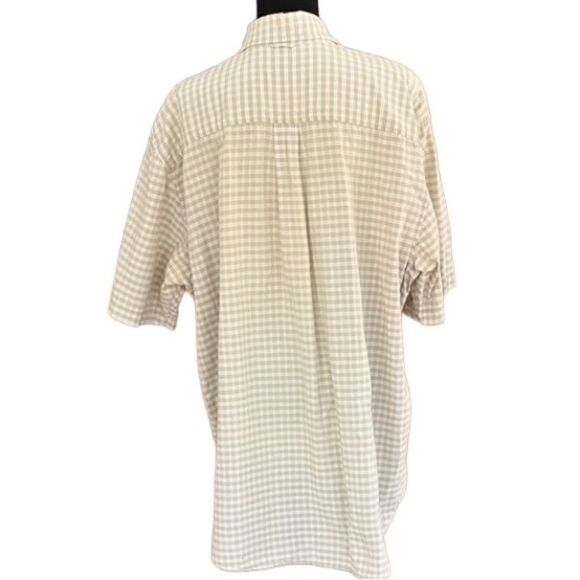 Timberland button front short sleeved tan/white plaid shirt size XL - Picture 3 of 6